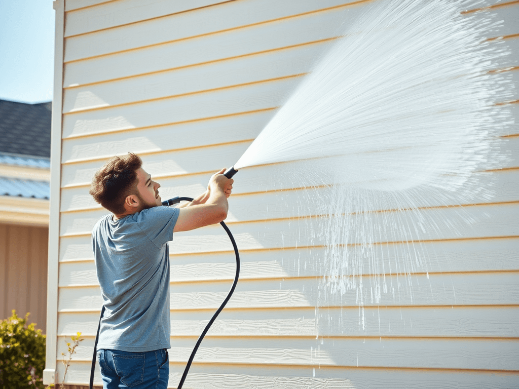 Technician performing exterior cleaning